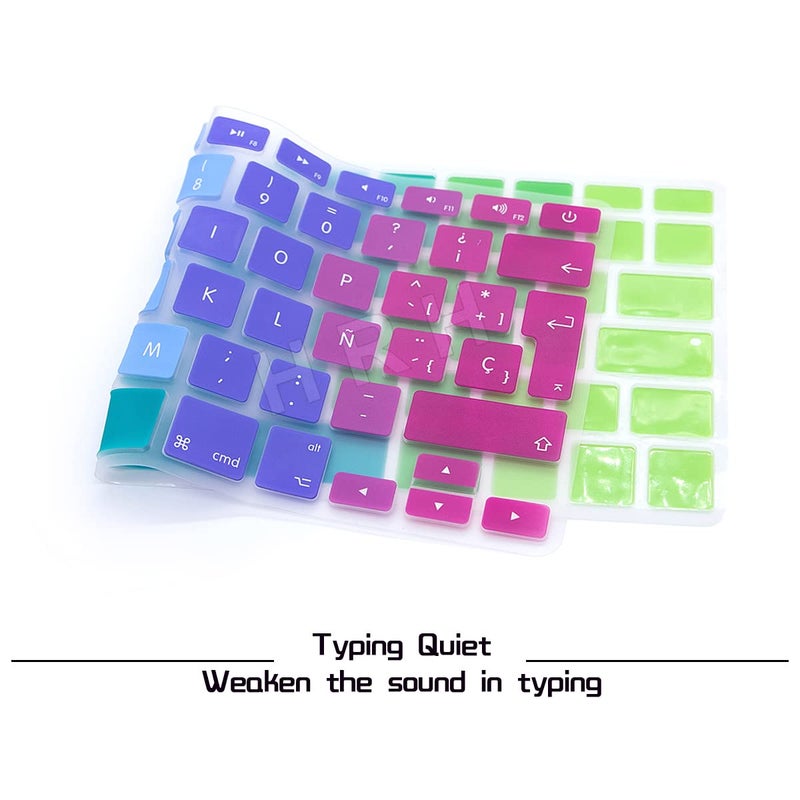 HRH Spanish Silicone Keyboard Cover Skin for MacBook Air 13,for MacBook Pro 13/15/17 (with or w/Out Retina Display, 2015 or Older Version),for iMac Older EU Layout Keyboard Protector-Rainbow - Image 3